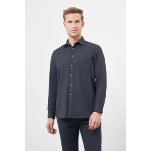 Siyah Uzun Kol Düz Gabardin Sert Yaka Cepli Pamuklu Classic Comfort Fit Gömlek 1004245168