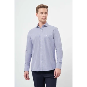 Koyu Lacivert Uzun Kol Kazayağı Desen Yarım İtalyan Cepli Classic Comfort Fit Gömlek 1004245189