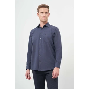 Koyu Lacivert Uzun Kol Düz Gabardin Sert Yaka Cepli Pamuklu Classic Comfort Fit Gömlek 1004245168