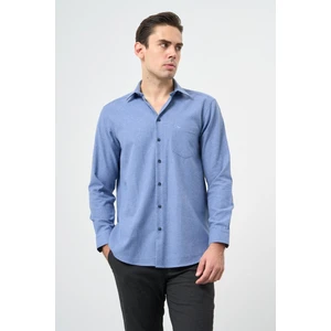 Mavi Uzun Kol Düz Gabardin Sert Yaka Cepli Pamuklu Classic Comfort Fit Gömlek 1004245168