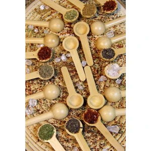 Bev Kitchen 12'li Ahşap Baharatlık - Ölçek Kaşığı - Ahşap Kaşık 7 cm