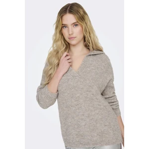 Onlmaggıe Lıfe Ls Splıt Neck cc Knt Koyu Bej 15324310