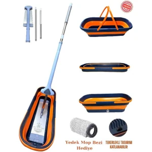 Tekerlekli Katlanır Kova ve Üst Kalite Kendinden Sıkmalı Mop Takımı