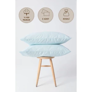 %100 Pamuk 2li Keseli Yastık Kılıfı 50x70 - Mavi