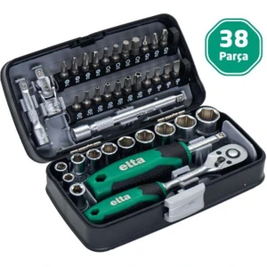 1/4'' Altıköşe Cırcırlı Lokma Anahtar ve Bits Uç Seti 38 Parça