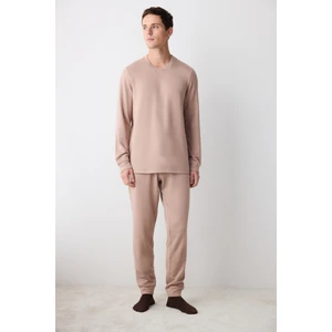 Basic Bej Jogger Pantolon Pijama Takımı