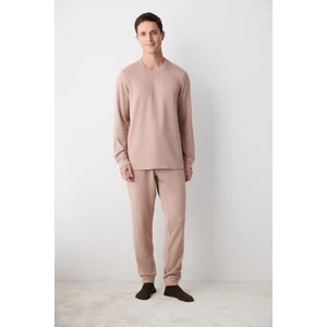 Erkek Basic Bej Jogger Pantolon Pijama Takımı