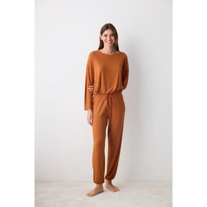 Hailey Solid Açık Kahverengi Pantolon Pijama Takımı