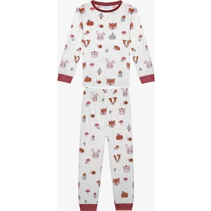 Kız Çocuk Animals Kırık Beyaz Pijama Takımı