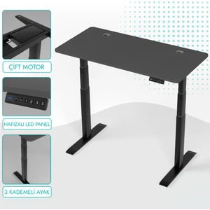 Karr Office O-Flex Duo Çift Motorlu Elektrikli Yükseklik Ayarlı Masa - 120x60 - Antrasit