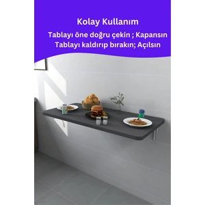 Kydonia Home Mdf Lam 4 Köşesi Oval Antrasit Gri Duvara Monte  Kırma Katlanır Yemek Mutfak Masası