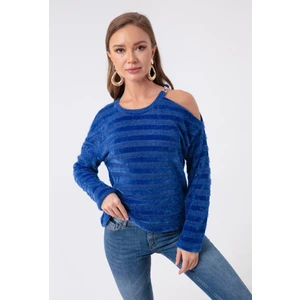 İnter Moda Club Kadın Simli Örme Kazak 14714 Mavi