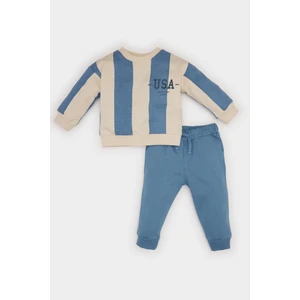 Erkek Bebek 2'li Takım Çizgili Sweatshirt Beli Lastikli Eşofman Altı D7651A524WN