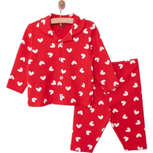 Gömlek Yaka Mini Kalp Desenli Kız Bebek Pijama Takımı