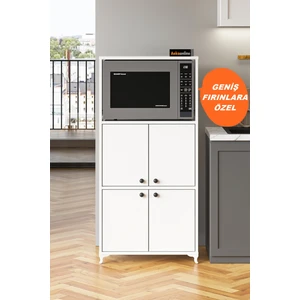 AE-2065 Nergis Beyaz Çok Amaçlı Mutfak Dolabı & Banyo Dolabı, 4 Kapaklı, Mikrodalga Fırın Dolabı,raflı