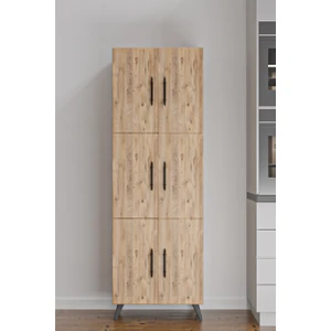 AE-3010 Nehir Atlantik Çam Çok Amaçlı Mutfak Dolabı & Banyo Dolabı, Kiler Dolabı, 6 Kapaklı,6 Raflı