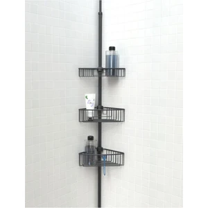 Paslanmaz Aluminyum 3 Raflı Yaylı Banyo Köşe Rafı -Siyah