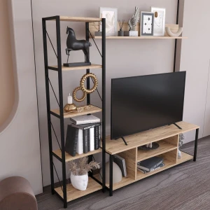 Jattebo TV Ünitesi Seti Metal ve Meşe Modern Minimalist Tasarım 160x40x26 cm