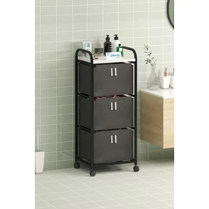 Üç Sepetli Frenli Tekerlekli Elbise Çamaşır Sepeti - Banyo Dolabı Kirli Sepetli Banyo Düzenleyici Dolap