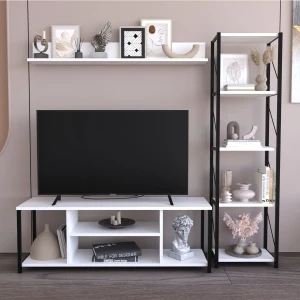 Jattebo 160 cm Tv Ünitesi Seti Yaşam Ünitesi Seti  Metal Gövde Beyaz