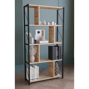 5 Raflı Metal Large Kitaplık Dekoratif Kitaplık Meşe