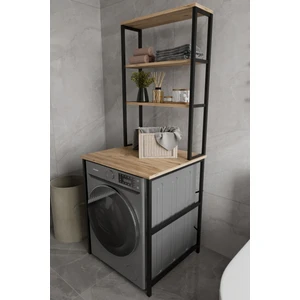 Iboda Çamaşır Makinası Dolabı Çamaşır Makinası Üstü 3 Raflı Düzenleyici Metal Banyo Dolabı Meşe