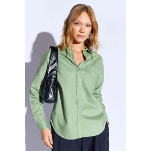 Çağla Oversize Tek Cepli Gabardin Rahat Kesim Soft Dokulu Pamuk Kadın Gömlek - 8174