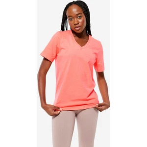 Domyos Kadın Pastel Turuncu V Yaka Spor Tişörtü 500 - Fitness Hafif Antrenman