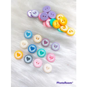 60 Adet 15 Mm Renkli Yuvarlak Kalp Desenli Çizgili Düğme