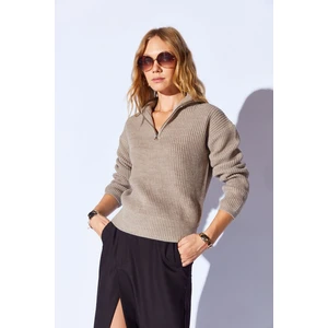 Vizon Pamuklu Soft Doku Fermuarlı Yarım Balıkcı Yaka  Kadın Kazak | EK100539429