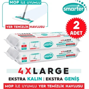 SMARTER 2 Adet Yer Temizlik Havlusu Bezi 4xl Mopa Uyumlu Yüzey Beyaz Sabun Kokulu Sirke ve Karbonat Katkılı 60 Yaprak