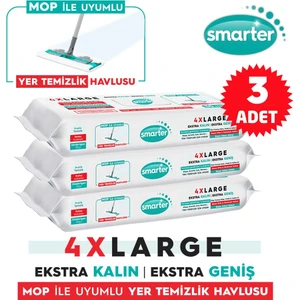 SMARTER 3 Adet Yer Temizlik Havlusu Bezi 4xl Mopa Uyumlu Yüzey Beyaz Sabun Kokulu Sirke ve Karbonat Katkılı 90 Yaprak