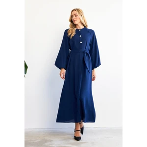 Balon Kol Düğmeli Abaya Elbise - Indigo