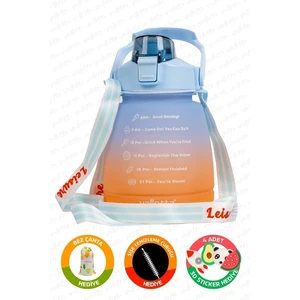 Lusca BPA İçermez Motivasyonel Su Matarası 1,3 LT Mavi-Turuncu Su Matarası,Su Şişesi,Suluk