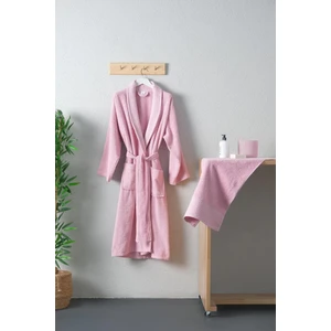 Tuwa Unisex Pamuklu XL Beden Tekli Bornoz Seti - Pudra