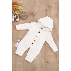 Kız Erkek Bebek Triko Kışlık Krem Tulum Mont Tavşan Kapşonlu STL6824