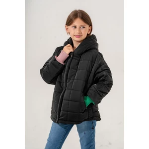 Kız Çocuk Kapüşonlu Kare Kapitoneli Mont