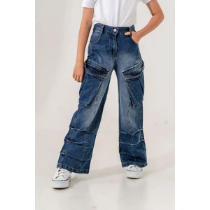 Kiz Çocuk Cep Detayli Pi?leli? Kot Pantolon