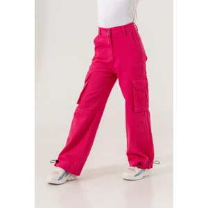 Kiz Çocuk Paçasi Lasti?kli? Kargo Cepli?  Keten Pantolon