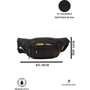Erkek Siyah Impertex Kumaş Kulaklık Çıkışlı Bel ve Omuz Çantası newpolo201