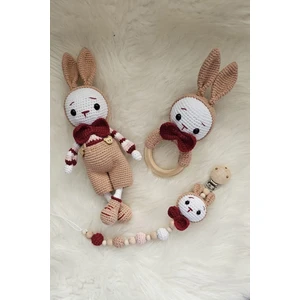 Kelebeğin Rüyası Hobi Evi Amigurumi Yenidoğan Tulumlu Elemeği Tavşan Set, Uyku Arkadaşı, Çıngırak ve Emzik Zinciri