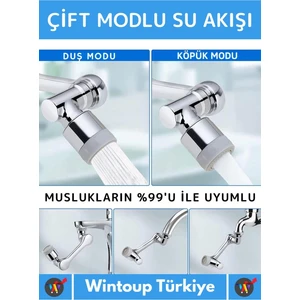 Özel Üretim Uzun Ömürlü 1080 Derece Dönebilen Çift Modlu Metal Görünümlü Akrobat Musluk Ucu Başlığı