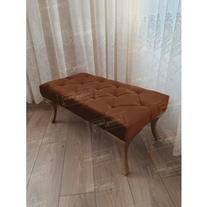 Kahve Kapitoneli Puf Bench - Gold Ayak