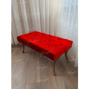 Kırmızı Kapitoneli Bench Puf- Gold Ayak