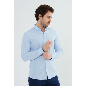 Erkek Slim Fit Dar Kesim Düğmeli Yaka Keten Görünümlü %100 Pamuk Flamlı Gömlek Düz Renkler Seçenekleri