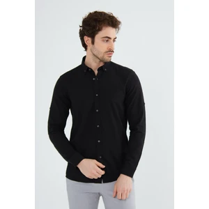 Erkek Slim Fit Dar Kesim Düğmeli Yaka Keten Görünümlü %100 Pamuk Flamlı Gömlek Düz Renkler Seçenekleri