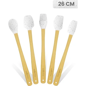 Indigo 5'li Beyaz Noktalı Bambu Silikon Spatula Seti Uzun 26 Cm