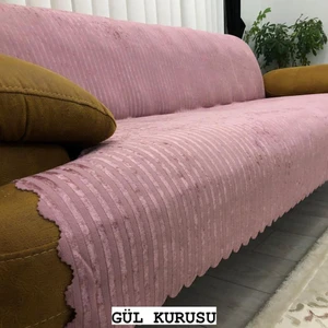 Bambu Çizgili Süngerli Kadife Kaymaz Çekyat Koltuk Örtüsü 170x210