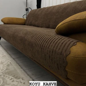 Bambu Çizgili Süngerli Kadife Kaymaz Çekyat Koltuk Örtüsü 170x210