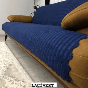 Bambu Çizgili Süngerli Kadife Kaymaz Çekyat Koltuk Örtüsü 170x210